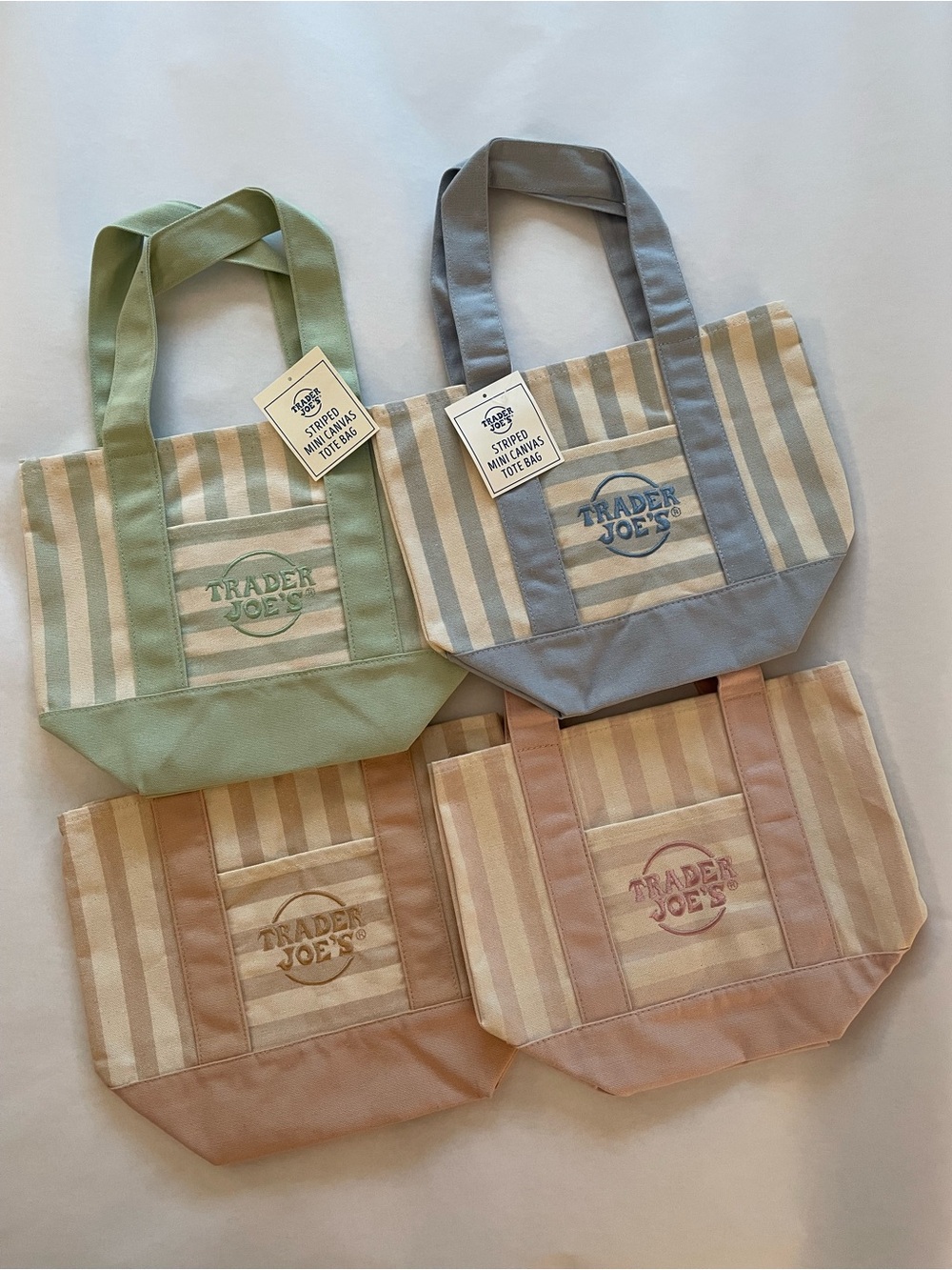 Trader Joe’s Striped Canvas Mini Tote Bag - Green, Blue, Pink, Beige Options
